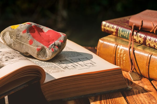 Homeschooling with books and painted rock art