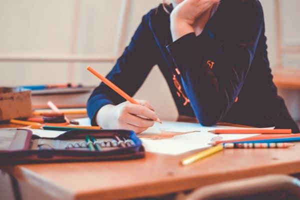 Student doing writing homework